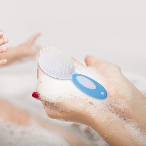 Set 2pcs TIDTALEO Hair Brush and Comb for Newborns and Infants, Soft Nylon Bristles, Gentle Bath Massage Brush, Hair