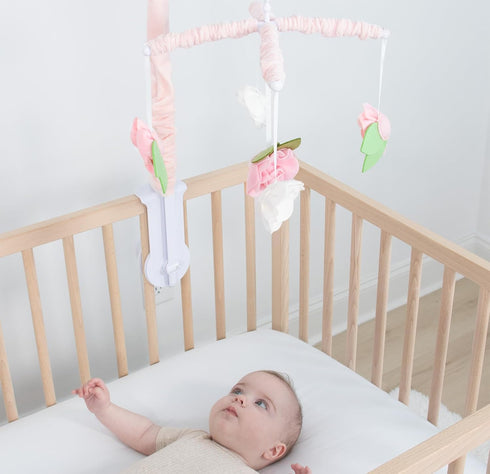 12 The Peanutshell Crib Mobile for Girls - Pink Musical Baby Crib Mobile with Lullabies, Flower Baby Mobile Crib Pink