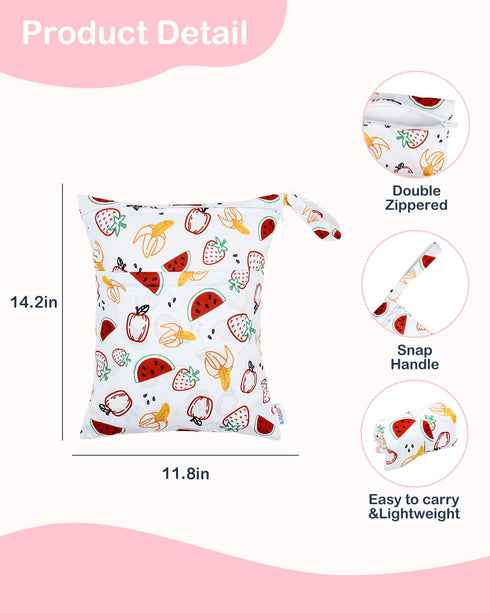 2pcs 2LW02 ALVA ALVABABY Waterproof Wet Dry Bags,Reusable with Two Zippered Pockets,Baby Cloth