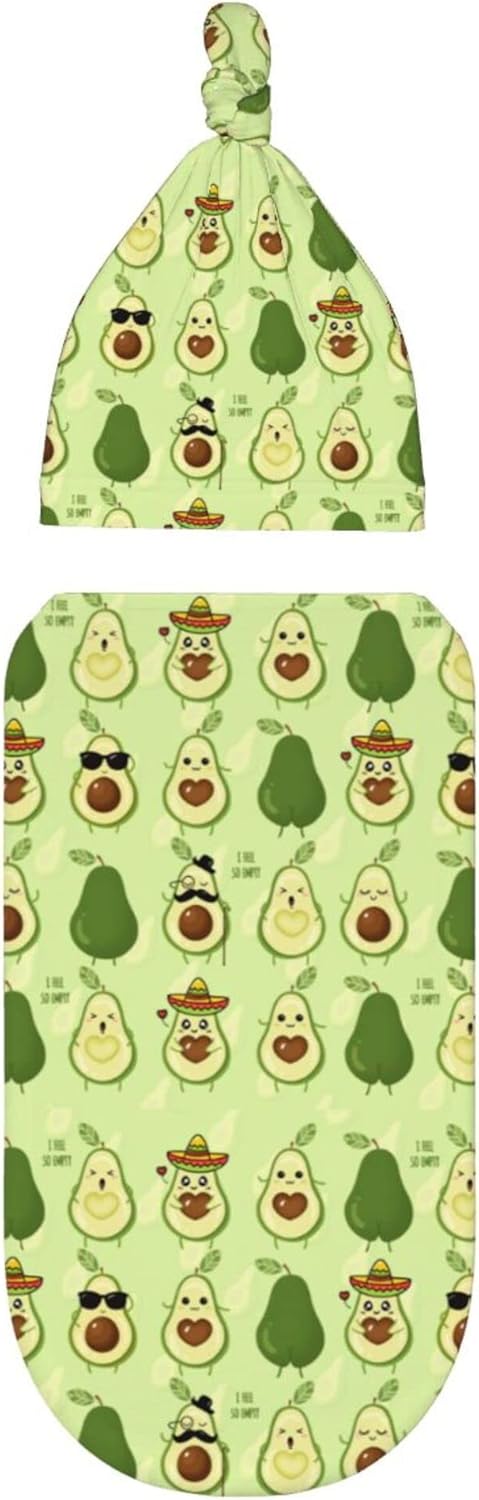 Cute Avocado Newborn Receiving Swaddle Blanket with Hat Set for Boy Girl Infant Shower Gift
