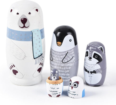 Tngan Nesting Dolls, 5Pcs 6" Tall Russian Nesting Dolls, Handmade Matryoshka for Kids, Wooden Stacking Toys