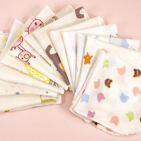 hejhncii 10Pcs Set Baby Washcloths Cute Cartoon Print Double Layer Gauze Infant Face Towel Reusable Wipes Absorbent