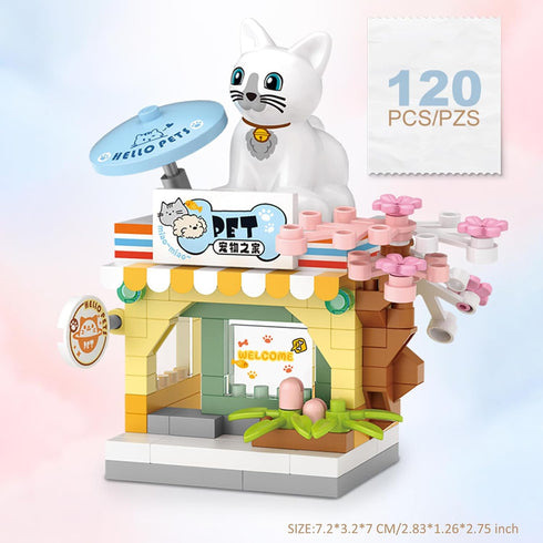 MEIEST 4 Set,Simulation PCS Mini City Shop Street View Building Blocks Architecture Collection Particle Construction