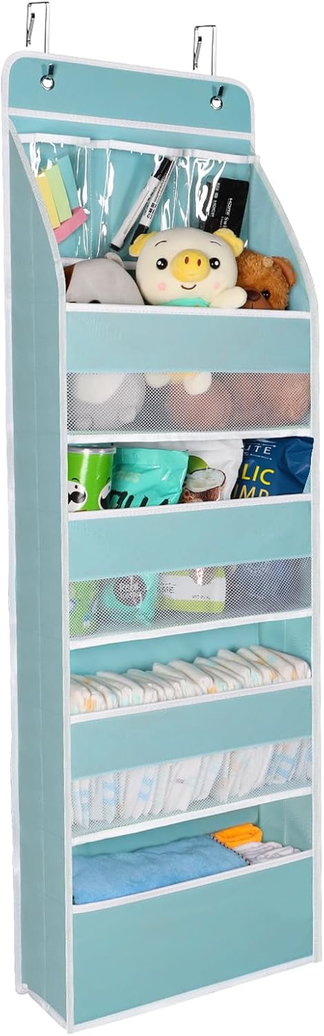 Univivi Door Hanging Organizer, Nursery Storage with 4 Large and 3 Small PVC Pockets
