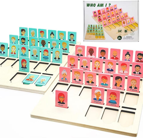 Guess Game Who Am I Wooden Board Game, Cognitive Toy for 3+ Year Olds, Logical Reasoning Puzzle for Families