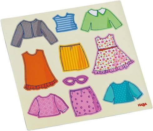 HABA Dress-up Doll Lilli Magnetic Game Box - 54 Magnet Pieces and 4 Backgrounds in a Metal Tin Sturdy