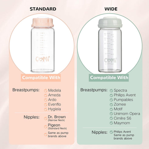 Free,4PCS(5oz,4 COMI Natural Glass Baby Bottle,Standard Neck Breastmilk Storage Bottle for Fridge,Breast Milk