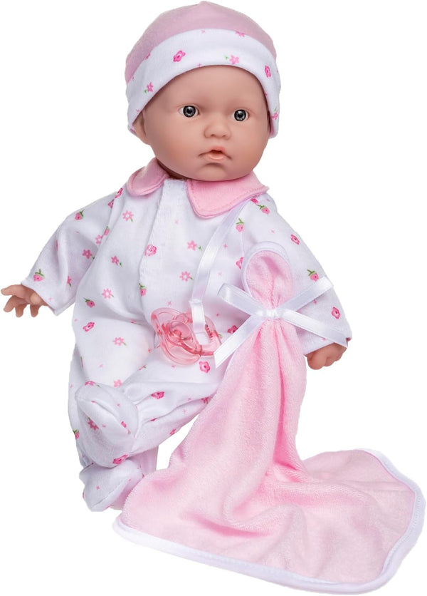 JC Toys La Baby Caucasian Baby Doll Set, 11 Inch Soft Doll, Washable, Removable Pink Outfit with Hat & Blanket, 12