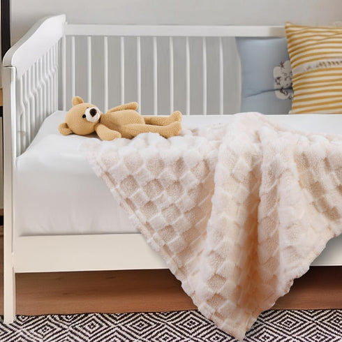 Checkered Baby Blanket Neutral, Ultra Soft Fuzzy 30 x 40 Inches Cozy Reversible Bed Blanket for Toddlers Infant