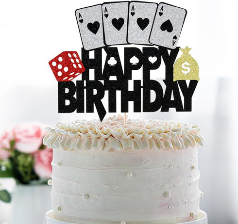 Poker-Themed Cake Topper - Dice & Cards Birthday Decoration