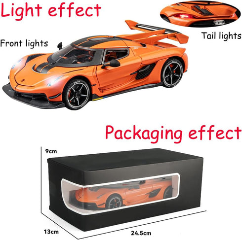 Toy Cars Model Koenigsegg Jesko, 1/24 Orange Alloy Die-cast Vehicle with Sound and Light
