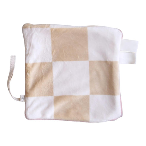 Tan Checked Mini Blanket with Blue Pacifier Holder
