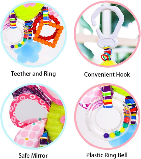 D-KINGCHY Baby Car Seat Stroller Plush Hanging Rattle Toys, Newborn Crib Bed Toy with Teether (Butterfly)