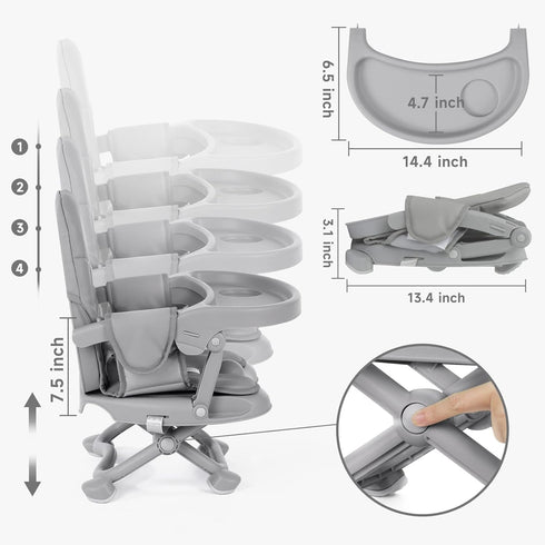 YOLEO Baby High Chair Booster Seat for Dining Table, Foldable High Chairs with Adjustable Heights, Travel Booster Seat