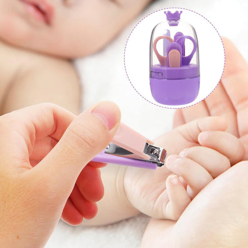 Set 4pcs Toyvian Nail Clipper for Newborns and Babies, Purple Grooming Kit with Safety Scissors and Storage Box