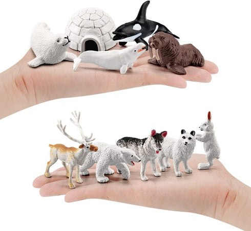 10pcs Arctic Animals Figurines - Mini Arctic Animal Toy Set for Kids, Educational Playset and Cake Toppers