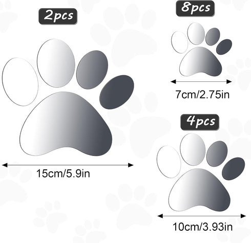 Tenare 14 Pcs Dog Paw Print Mirror Stickers - Removable Acrylic Wall Decors for Bathroom, Living Room, Bedroom Art
