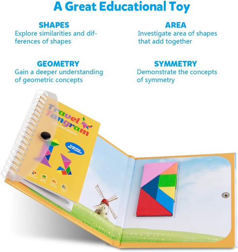 Travel Tangram Puzzle - Coogam Magnetic Pattern Block Book for Road Trip Game, IQ Educational Toy Gift