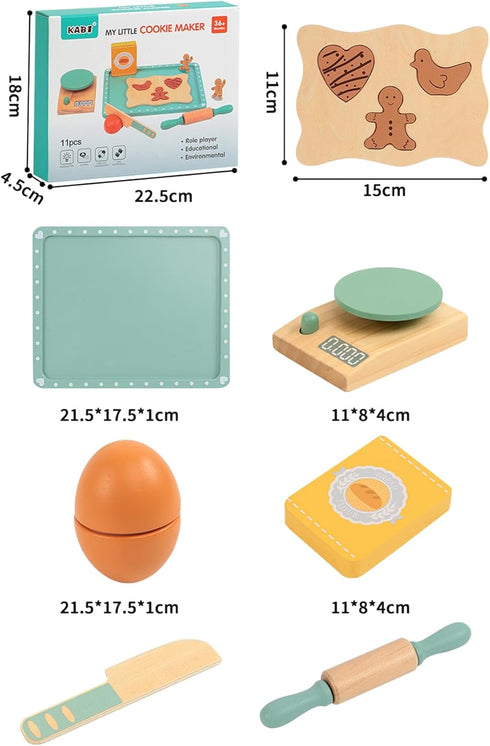 MIKNEKE Set, Set Wooden Cookie Bake Play Food Pretend Play Cookies and Baking for Toddlers, Montessori Play Kitchen