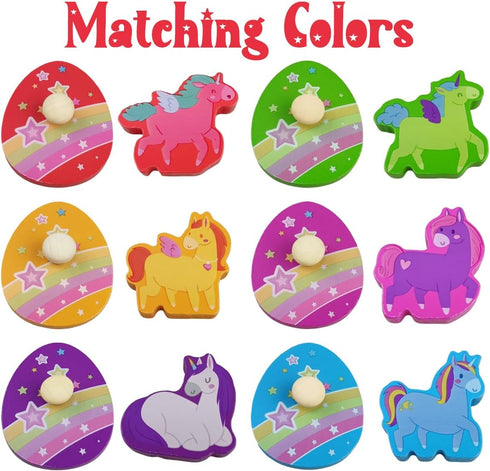 Pinkiwine Unicorn Wooden Peg Puzzles Montessori Educational Toys for Kids Toddlers Easter Basket Stuffers Gifts Unicorn