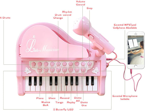 1+Years 24 Love&Mini Pink Piano Toys for Old Girls First Birthday Gifts Toddler Piano Music Toy Instruments with Keys