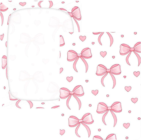 CZXW 52" 28" Pink Bows Hearts Crib Sheets Fitted x Natural Cotton Soft & Breathable for Baby Crib Mattress