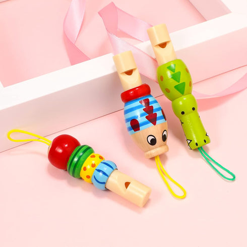 Kisangel Kids Musical Toys 3 Pcs Wood Carved Animal Whistle Noise Makers for Birthday Bag Fillers (Random Color)