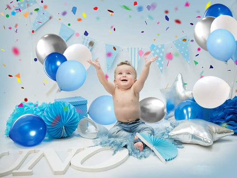 Blue Silver White Latex Balloons, 50pcs 12 inch Metallic Balloons for Birthday Wedding Party Decoration