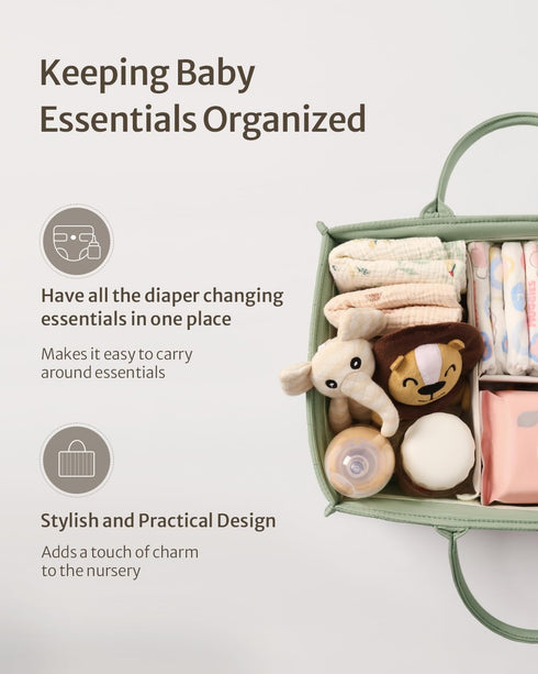 Blissful Diary Baby Diaper Caddy Organizer, Stylish Nursery Storage Basket for Baby Shower, Newborn Essentials - Sage