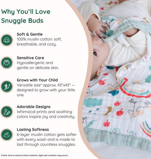 100% 6-Layer Cotton Muslin Baby Blanket | Soft & Breathable Swaddle & Receiving Blanket | Lightweight Quilt