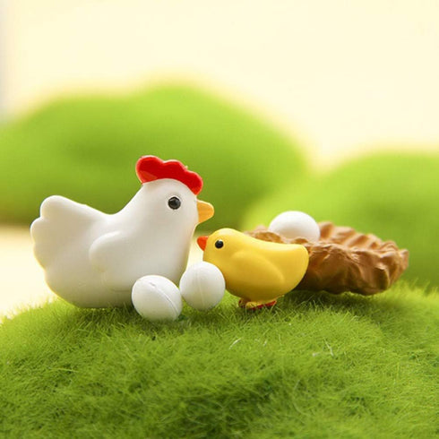12Pcs Miniature Hen Chicken Family Egg Statues - Garden Decor Ornaments for Outdoor Sculptures