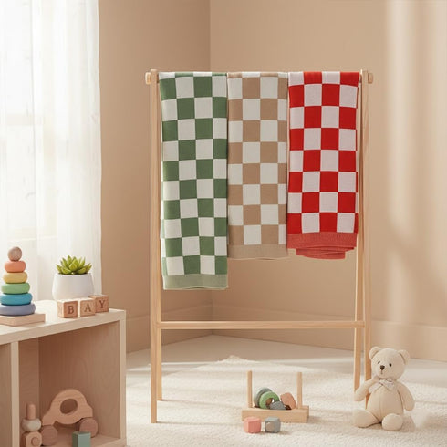 Cozy Gray-30x30 Cotton Knitted Checkered Baby Blanket for Boys and Girl Soft Lightweight Receiving Blanket for Nursery