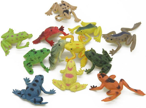 Kvvdi 12 Pcs 1.4 Inch Small Colorful Plastic Poison Dart Frogs, Rainforest Animals Frog Toys