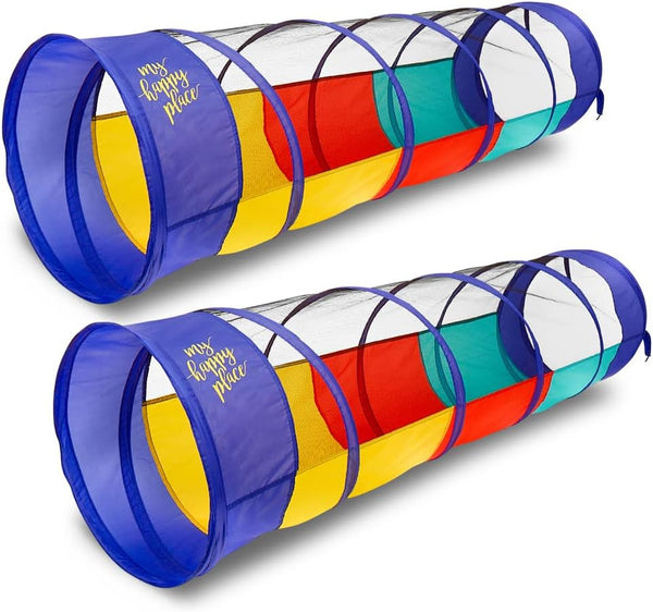 Kiddey Multicolored Play Tunnel for Kids (6’), Crawl and Explore Tent with See Through Mesh Sides, 2 Pack