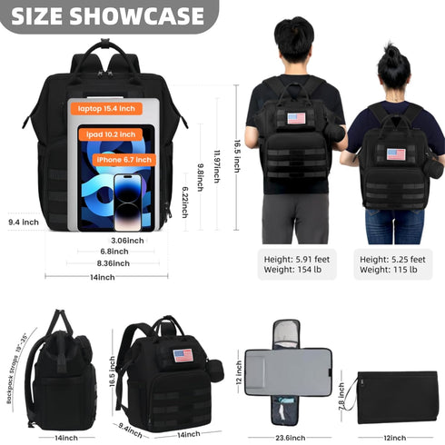 Backpack ROSEGIN Diaper Bag for Dad and Men, Large Travel Baby Bag with Changing Pad, Pacifier Case, Removable Flag