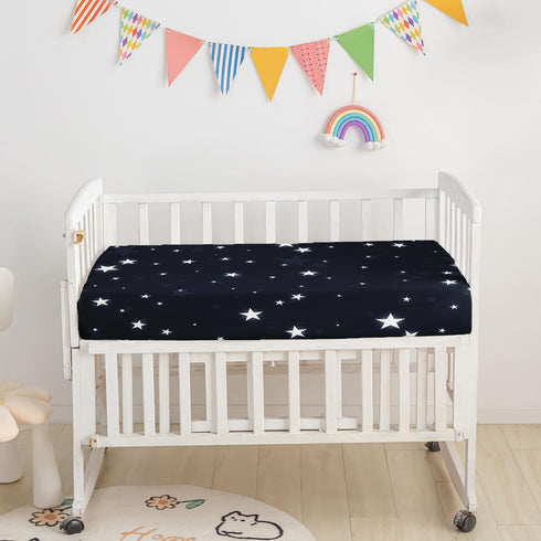 Datura home Set, 3-Piece Crib Bedding Nursery Bedding with Comforter, Sheet & Skirt - Rocket Astronaut Moon Printed