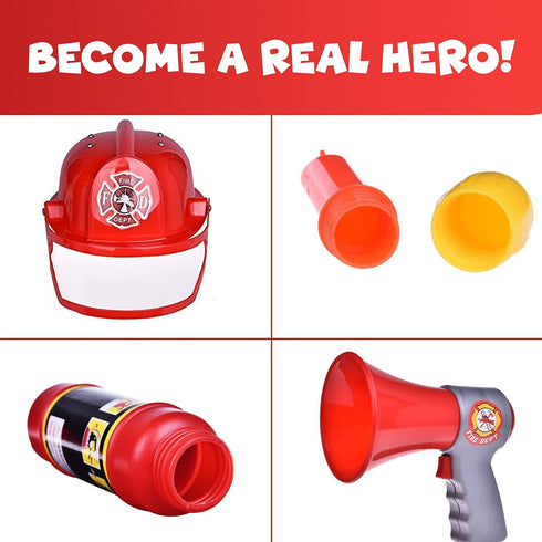 10 PCs Fireman Gear Firefighter Costume Role Play Toy Accessories Set with Helmet and Tools for Kids