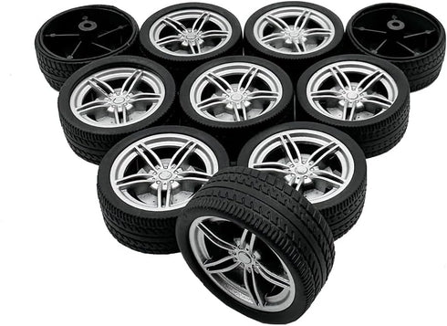 URIMPAVIDO 10PCS 40mm (3X40mm) Toy Car Wheels Rubber Tire Wheels with Metal Shaft for RC Car Truck DIY Model Toy Wheel