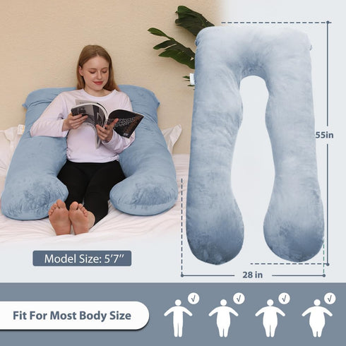 55 inch Chilling Home Pregnancy Pillows - U Shaped Maternity Pillow for Pregnant Women with Velvet Removable Cover
