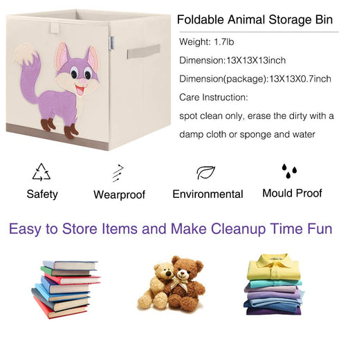CLCROBD Foldable Animal Cube Storage Bins – Fabric Toy Box/Chest/Organizer for Kids Nursery, 13 inch (Fox)