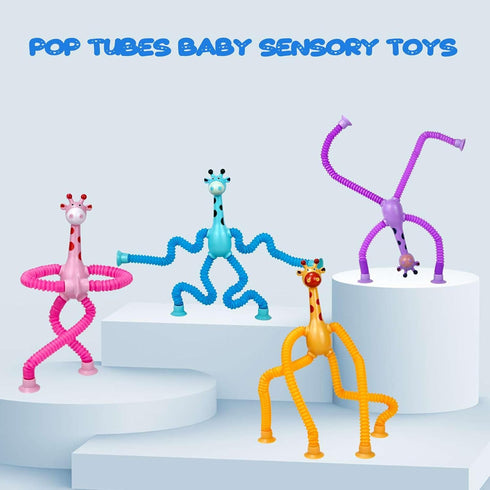 4 Pack Telescopic Suction Cup Giraffe Toy - Baby Fidget Toys for Fine Motor Skills, Autism Sensory Toys