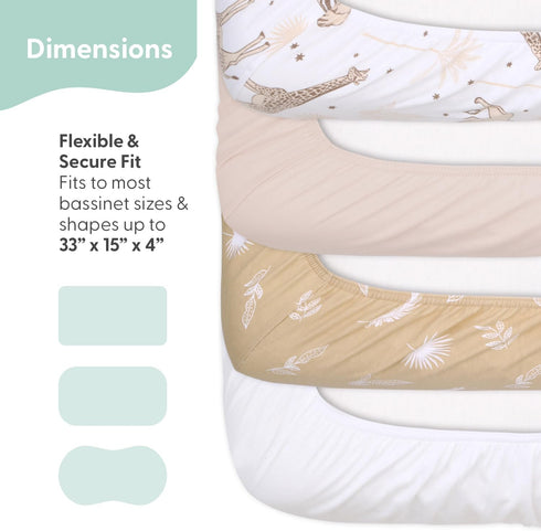 4-Pack 100% The Peanutshell Baby Organic Bassinet Sheets Boy or Girl - Ultra Soft & Rectangle Baby Sheet, Jersey