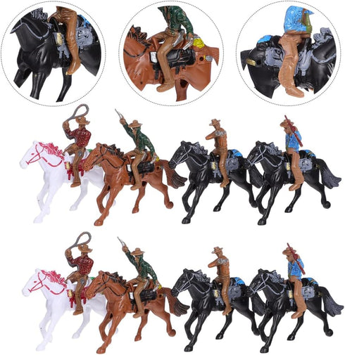 Western Figures, Model Action Figures, Horse Riding Plastic Indians Figurines Figures Playset, 8 Pieces
