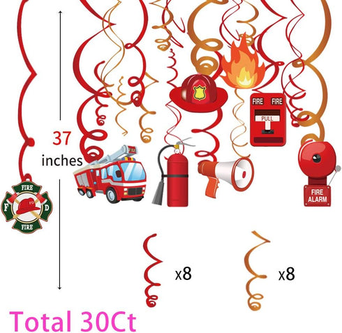 Fire Truck Hanging Swirl Decorations, 30 Ct, Firefighter & Fireman Themed Birthday Party Supplies