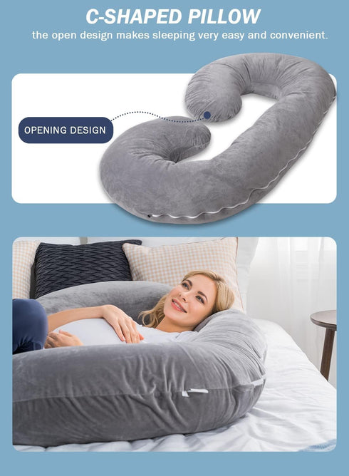 INSEN C Shaped Pregnancy Pillow for Ultimate Comfort (Gray)