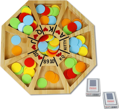 Michigan Rummy Game Deluxe Set - A Royal Game of Hearts Rummy Poker Wooden Tripoley Board Game for 100 Chips