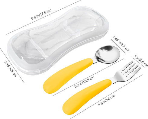VANRA 2 Pieces Toddler Fork and Spoon Set with Travel Case 18/8 Stainless Steel Toddler Utensils Kids Silverware Children Flatware Child Cutlery Set for School Lunch Box (Yellow) by VANRA