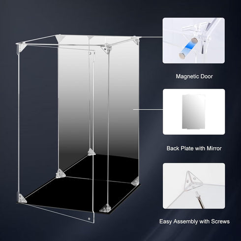 (12x12x15.7 inch; 30x30x40 cm) Acrylic Display Case for Collectibles Assemble Clear Acrylic Display Box with Mirrored