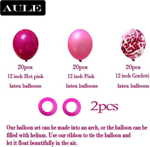 AULE Hot Pink and Pink Balloons, 12 inch, 60 Pcs Premium Latex Confetti Balloons for Party Decorations