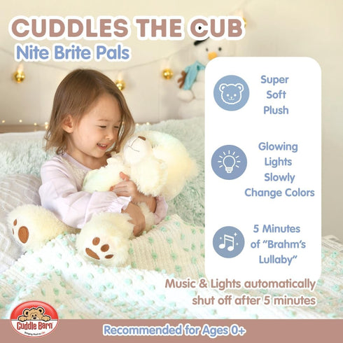 14 inches Cuddle Barn - Nite Brite Pals Cuddles the Cub | Large Glowing Musical Extra Soft Teddy Bear, LED Nightlight